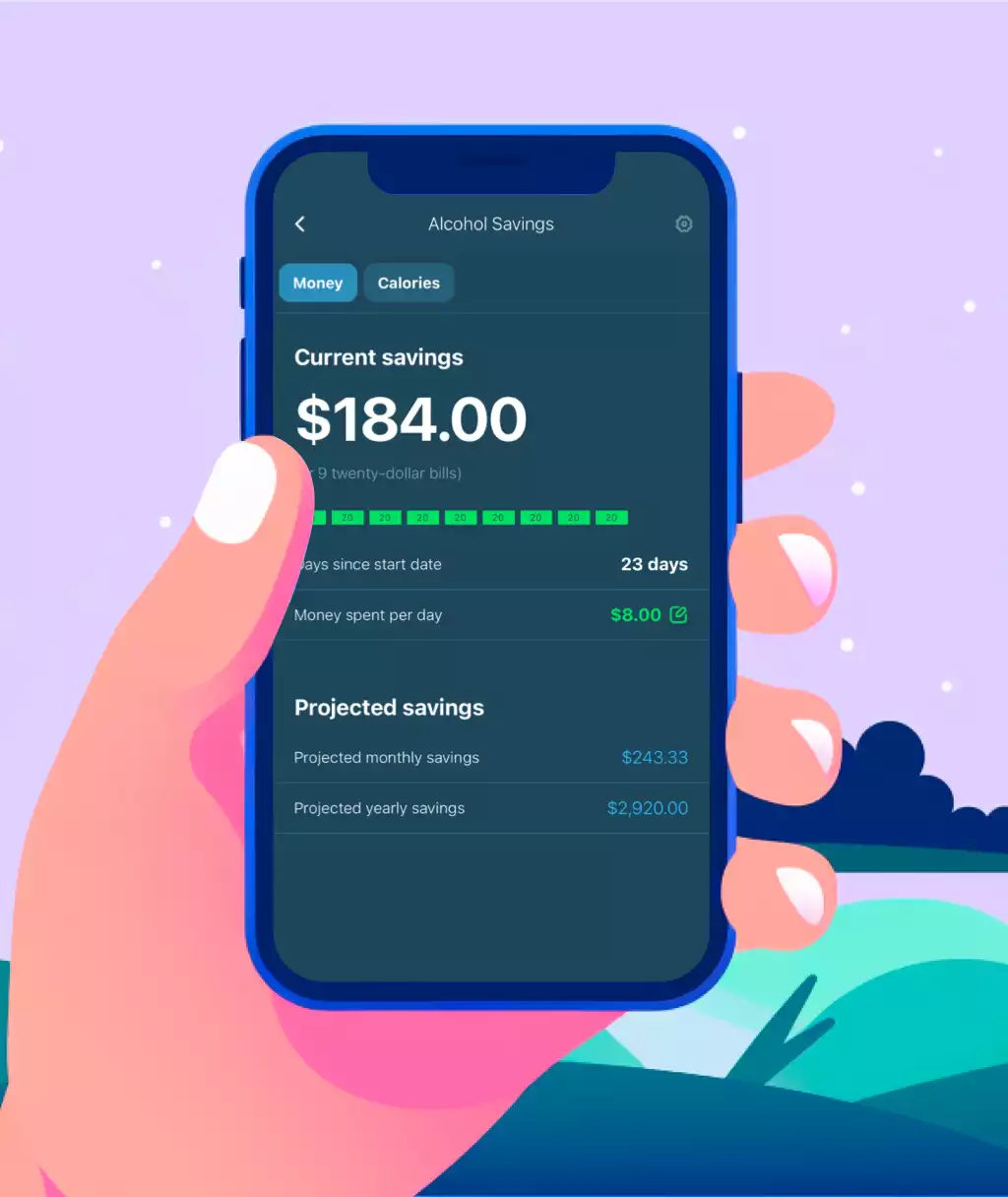 Stay motivated as you smash new goals An illustrated screenshot of the app's savings detail page.
